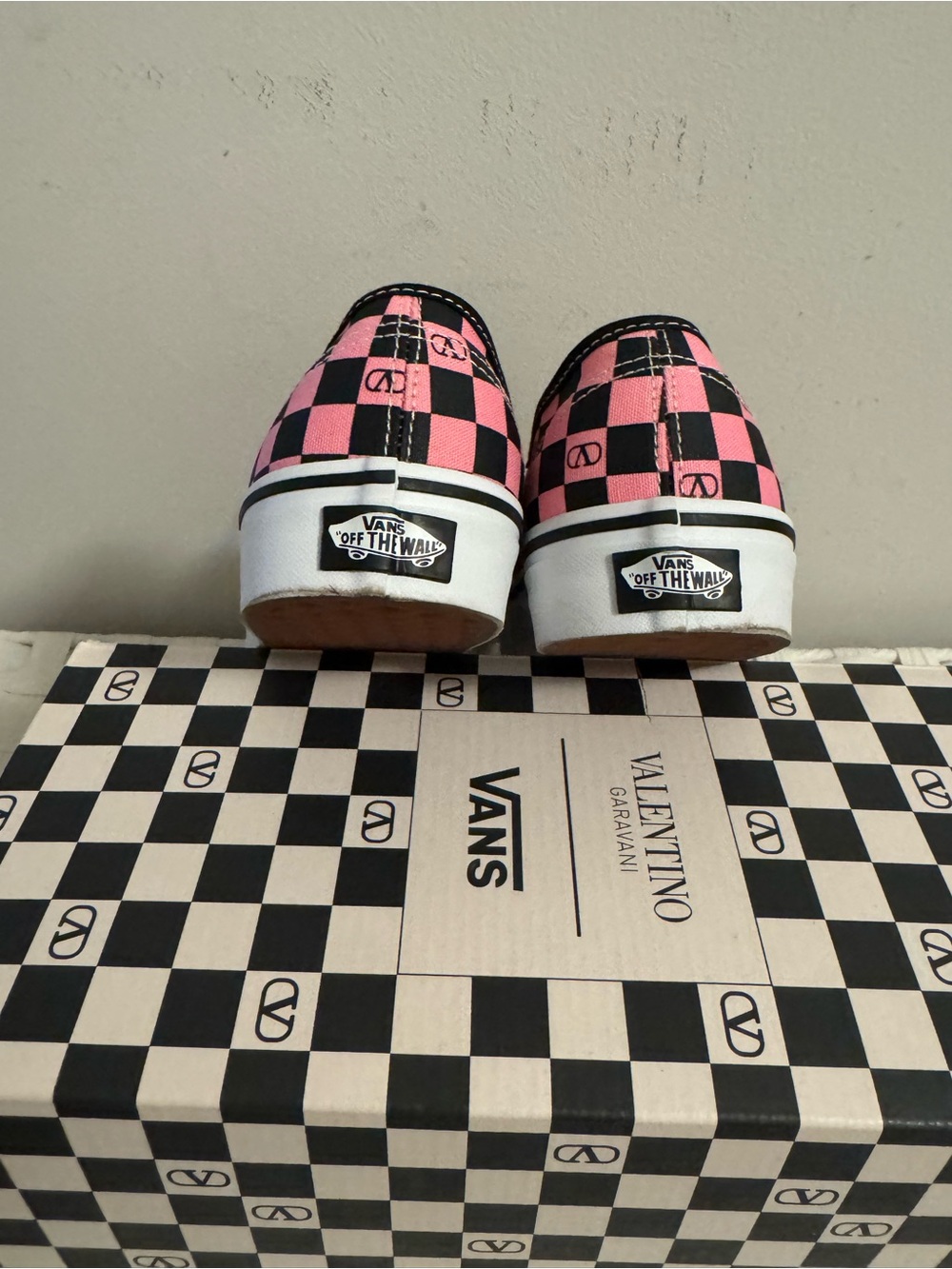 Valentino & Vans Collaboration: Pink/Black Checkered Sneakers, size 9 - Picture 8 of 9